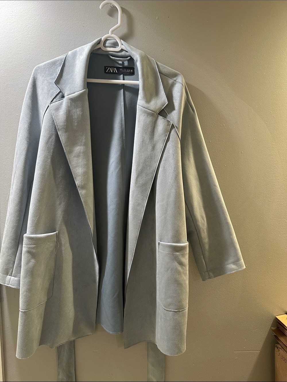ZARA Light Gray Open-Front Relaxed Blazer Jacket